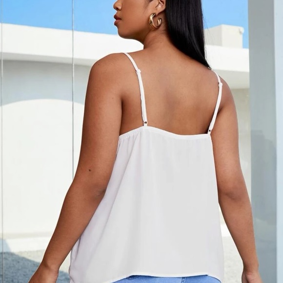 Lace v neck cami tank top navy blue Boho minimalist business casual - Picture 5 of 9